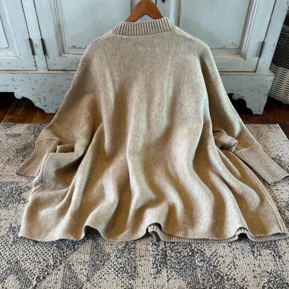 Grey Pocketed Cotton Cardigan Sweater, Dolman Sleeve Oversized Knit Jacket Top - Picture 7 of 8